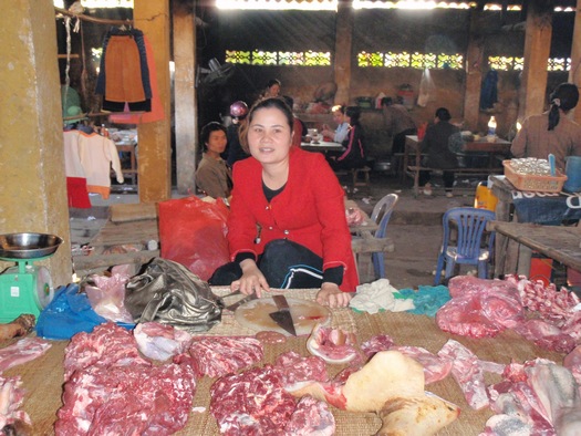 Asian-style butcher stall in Vietnam free market