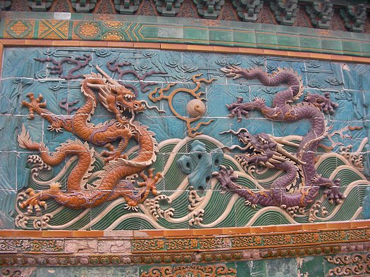 Yellow and purple dragons in Chinese art