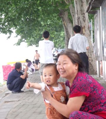 China baby by lake