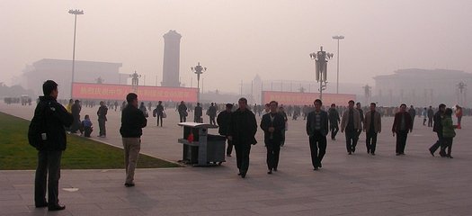 Video screens in Tiananmen Square 2009
